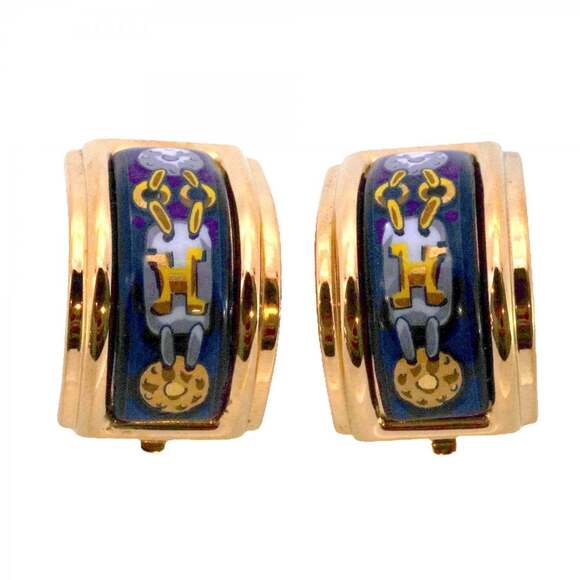 Hermes enamel earrings in GP-plated gold blue and multicolor for women